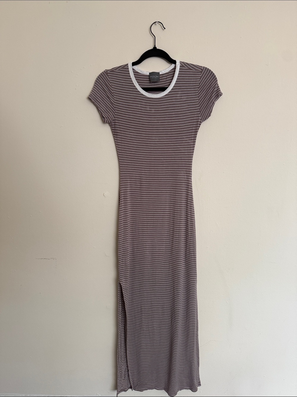 Olivia Rae Taupe & White Striped Ribbed Maxi Dress